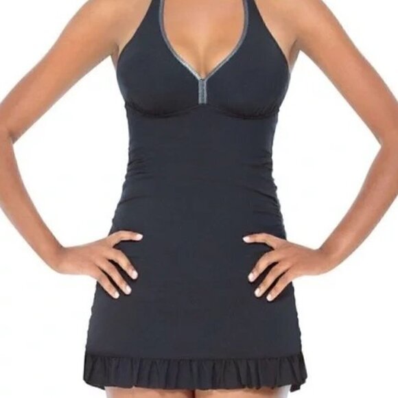 Assets by Spanx Black One Piece Swimsuit Dress Skirted Size Small - Picture 6 of 6